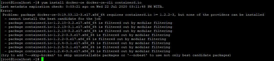 Error containerd.io install docker centos 8